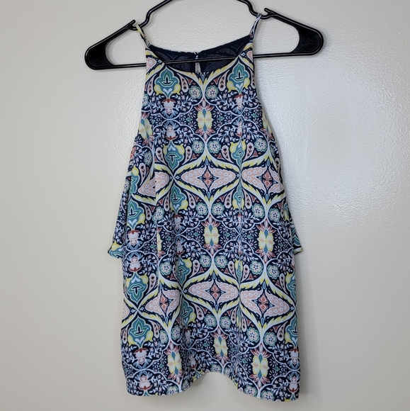 Fin & Grace Top Blue Green Mosaic Print Cold Shoulder Size Small - Picture 2 of 6